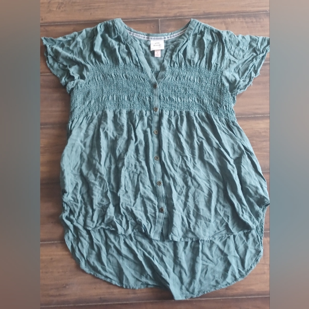 Knox‎ rose Rayon jade short sleeve Womens Top Sz L Bohemian Western Travel Beach